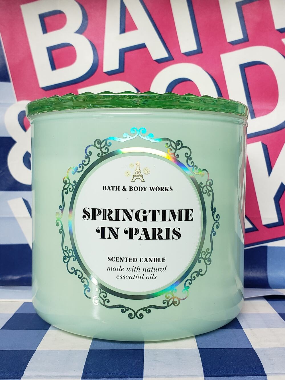 BBW Springtime In Paris w. Glass Lid Large 3 Wick Candle Home Fragrance Decor